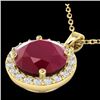 Image 1 : 2 CTW Ruby & Halo VS/SI Diamond Micro Pave Necklace Solitaire 18K Yellow Gold - REF-45T8X - 21574
