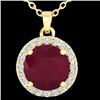 Image 2 : 2 CTW Ruby & Halo VS/SI Diamond Micro Pave Necklace Solitaire 18K Yellow Gold - REF-45T8X - 21574