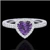 1 CTW Amethyst & Micro Pave Ring Heart Halo 14K White Gold - REF-33R6K - 21400
