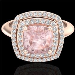 1.92 CTW Morganite & Micro VS/SI Diamond Certified Pave Halo Ring 14K Rose Gold - REF-68R9K - 20764