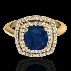 2.52 CTW Sapphire & Micro VS/SI Diamond Certified Pave Halo Ring 18K Yellow Gold - REF-70H9W - 20769