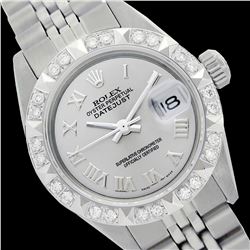 Rolex Men's Stainless Steel, QuickSet, Roman Dial with Pyrimid Diam Bezel  - REF-430R9Z