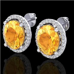 5 CTW Citrine & Micro Pave VS/SI Diamond Certified Earrings Halo 18K White Gold - REF-73M6F - 21051