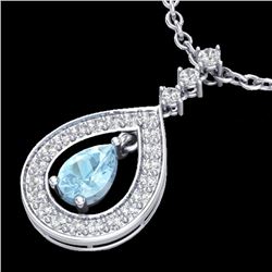 1.15 CTW Aquamarine & Micro Pave VS/SI Diamond Necklace Designer 14K White Gold - REF-61F3M - 23160