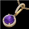 2 CTW Amethyst & Micro Pave VS/SI Diamond Necklace Designer Halo 18K Yellow Gold - REF-54H8W - 23191