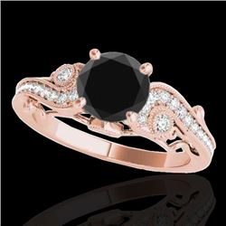 1.25 CTW Certified Vs Black Diamond Solitaire Antique Ring 10K Rose Gold - REF-54F9M - 34796