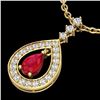 Image 1 : 1.15 CTW Ruby & Micro Pave VS/SI Diamond Necklace Designer 14K Yellow Gold - REF-60T9X - 23169