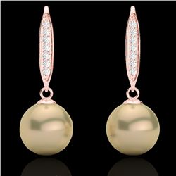 0.18 CTW Micro Pave VS/SI Diamonden Pearl Designer Earrings 14K Rose Gold - REF-30H9W - 22633