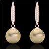 0.18 CTW Micro Pave VS/SI Diamonden Pearl Designer Earrings 14K Rose Gold - REF-30H9W - 22633
