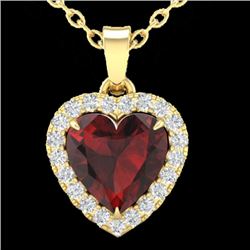 1 CTW Garnet & Micro Pave VS/SI Diamond Heart Necklace Halo 14K Yellow Gold - REF-28T4X - 21340