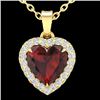 1 CTW Garnet & Micro Pave VS/SI Diamond Heart Necklace Halo 14K Yellow Gold - REF-28T4X - 21340