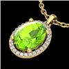 2.50 CTW Peridot & Micro Pave VS/SI Diamond Necklace Halo 18K Yellow Gold - REF-51Y3N - 21086