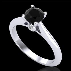 0.83 CTW Fancy Black Diamond Solitaire Engagement Art Deco Ring 18K White Gold - REF-69Y3N - 38192