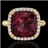 6 CTW Garnet And Micro Pave Halo VS/SI Diamond Ring Solitaire 18K Yellow Gold - REF-56X9T - 23101