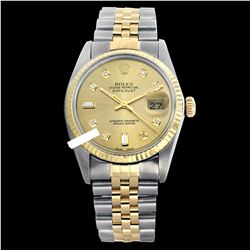 Rolex Men's Two Tone 14K Gold/SS, QuickSet, Diamond Dial with Fluted Bezel - REF-370K9R