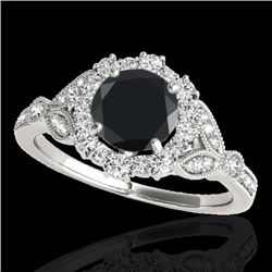 1.5 CTW Certified Vs Black Diamond Solitaire Halo Ring 10K White Gold - REF-70T5X - 33763