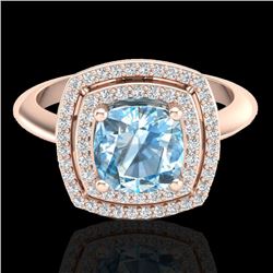 2.02 CTW Sky Blue Topaz & Micro VS/SI Diamond Certified Halo Ring 14K Rose Gold - REF-60N2Y - 20753