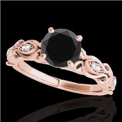 1.1 CTW Certified Vs Black Diamond Solitaire Antique Ring 10K Rose Gold - REF-47N8Y - 34634