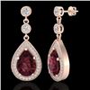 Image 2 : 4.50 CTW Garnet & Micro Pave VS/SI Diamond Earrings Designer 14K Rose Gold - REF-61R8K - 23118