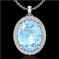 2.75 CTW Aquamarine & Micro VS/SI Diamond Halo Solitaire Necklace 18K White Gold - REF-58K4R - 20579