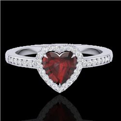 1.20 CTW Garnet & Micro VS/SI Diamond Certified Ring Heart Halo 14K White Gold - REF-35R3K - 21406