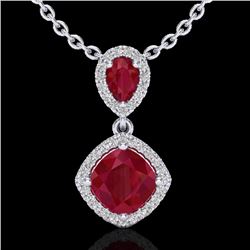 3.50 CTW Ruby & Micro Pave VS/SI Diamond Certified Necklace Halo 10K White Gold - REF-63T6X - 20546