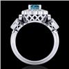 Image 4 : 1.5 CTW Intense Blue Diamond Solitaire Art Deco 3 Stone Ring 18K White Gold - REF-218N2Y - 37852