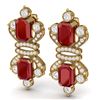 Image 2 : 27.36 CTW Royalty Designer Ruby & VS Diamond Earrings 18K Yellow Gold - REF-600H2W - 38765