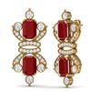 Image 4 : 27.36 CTW Royalty Designer Ruby & VS Diamond Earrings 18K Yellow Gold - REF-600H2W - 38765