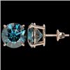 Image 2 : 5 CTW Certified Intense Blue SI Diamond Solitaire Stud Earrings 10K Rose Gold - REF-1390T5X - 33149