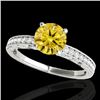 Image 1 : 1.18 CTW Certified Si Intense Yellow Diamond Solitaire Antique Ring 10K White Gold - REF-174M5F - 34