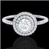 Image 1 : 1 CTW Micro Pave VS/SI Diamond Solitaire Ring Double Halo 18K White Gold - REF-131N6Y - 21614