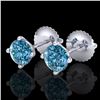 Image 1 : 1.01 CTW Fancy Intense Blue Diamond Art Deco Stud Earrings 18K White Gold - REF-100T2X - 38230