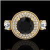 Image 2 : 2.05 CTW Fancy Black Diamond Solitaire Art Deco 3 Stone Ring 18K Yellow Gold - REF-180Y2N - 38145