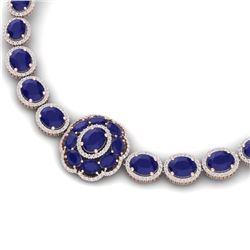 79.27 CTW Royalty Sapphire & VS Diamond Necklace 18K Rose Gold - REF-1236H4W - 39226