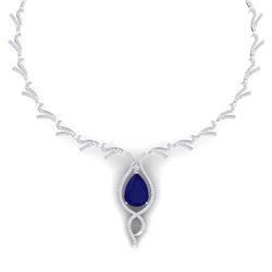 23.43 CTW Royalty Sapphire & VS Diamond Necklace 18K White Gold - REF-836H4W - 39501