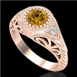 1.07 CTW Intense Fancy Yellow Diamond Engagement Art Deco Ring 18K Rose Gold - REF-200X2T - 37477