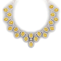 76 CTW Royalty Canary Citrine & VS Diamond Necklace 18K Rose Gold - REF-1381Y8N - 38635