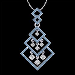 1.50 CTW Micro Blue & VS/SI Diamond Necklace Dangling Designer 14K White Gold - REF-140K8R - 22491