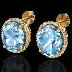 25 CTW Sky Blue Topaz & Micro VS/SI Diamond Halo Earrings 18K Yellow Gold - REF-125M6F - 20266