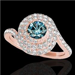1.86 CTW SI Certified Fancy Blue Diamond Solitaire Halo Ring 10K Rose Gold - REF-200N2Y - 34510