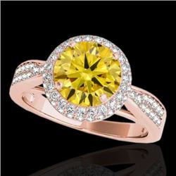1.65 CTW Certified Si Fancy Intense Yellow Diamond Solitaire Halo Ring 10K Rose Gold - REF-180K2R - 