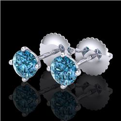 0.65 CTW Fancy Intense Blue Diamond Art Deco Stud Earrings 18K White Gold - REF-81K8R - 38223
