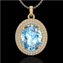 5 CTW Sky Blue Topaz & Micro Pave VS/SI Diamond Necklace 18K Yellow Gold - REF-92N5Y - 20558
