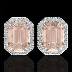 8.40 CTW Morganite & Micro Pave VS/SI Diamond Halo Earrings 18K White Gold - REF-210K8R - 21230