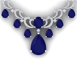 34.91 CTW Royalty Sapphire & VS Diamond Necklace 18K White Gold - REF-963K6R - 38661
