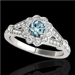 1.9 CTW SI Certified Fancy Blue Diamond Solitaire Halo Ring 10K White Gold - REF-227T3X - 34040