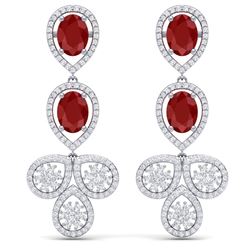 9.75 CTW Royalty Designer Ruby & VS Diamond Earrings 18K White Gold - REF-309T3X - 39081