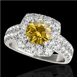 2.5 CTW Certified Si Fancy Intense Yellow Diamond Solitaire Halo Ring 10K White Gold - REF-260Y2N - 