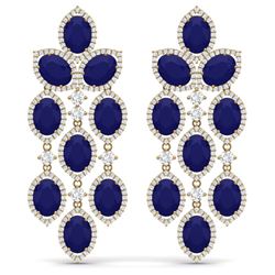 35.15 CTW Royalty Sapphire & VS Diamond Earrings 18K Yellow Gold - REF-536M4F - 38930